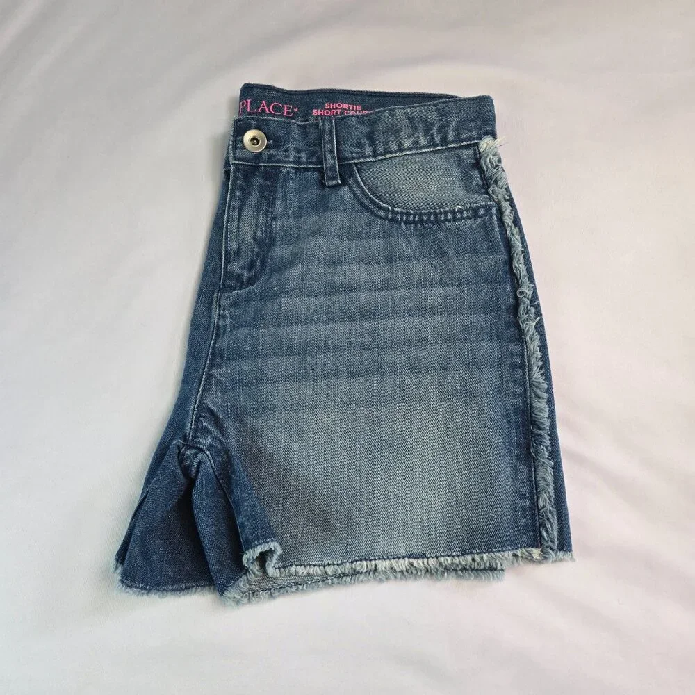 THE CHILDREN'S PLACE Girls' Denim Skimmer Shorts Sz 14 Blue- Ruby Frayed Seam